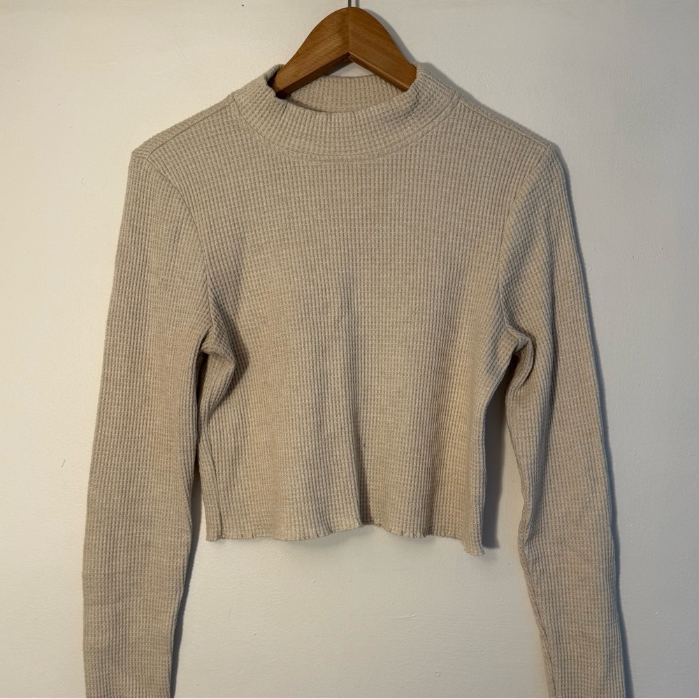 BP Cream Tan Fitted Crop Sweater